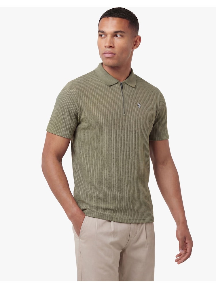 Luke 1977 Green Waffle On 1000 Clover Zip Polo Shirt - Image 1 of 5
