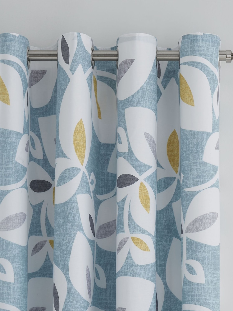 Catherine Lansfield Teal Blue Inga Leaf Eyelet Curtains - Image 1 of 3