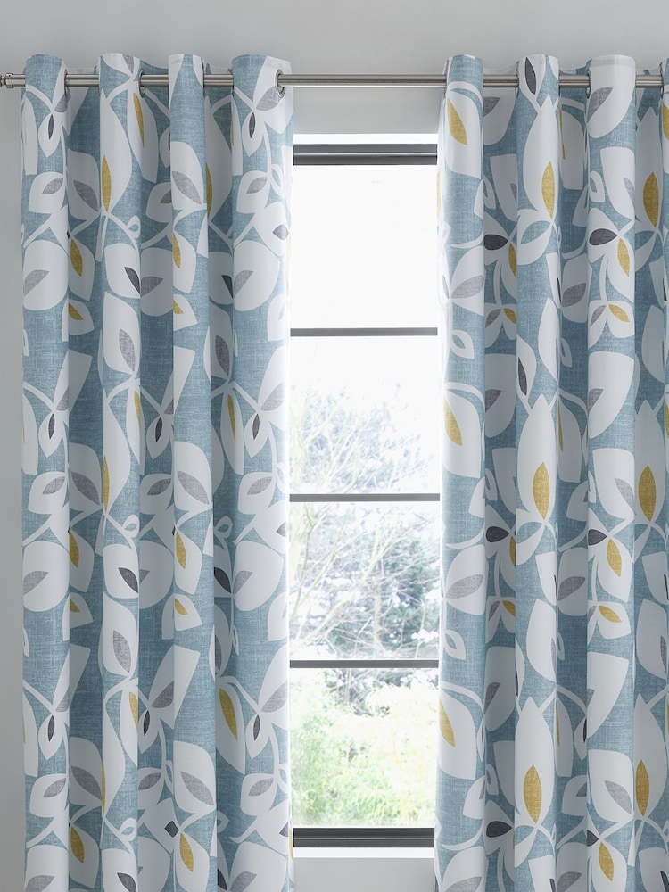 Catherine Lansfield Teal Blue Inga Leaf Eyelet Curtains - Image 2 of 3