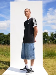 adidas originals Black orignal Adicolor Classics 3 Stripes 100% Cotton Polo Shirt - Image 2 of 6