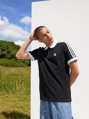 adidas originals Black orignal Adicolor Classics 3 Stripes 100% Cotton Polo Shirt - Image 3 of 6