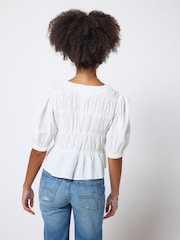 SCAMP & DUDE White Puff Sleeve Smocked Blouse - Image 2 of 6