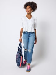 SCAMP & DUDE White Puff Sleeve Smocked Blouse - Image 3 of 6