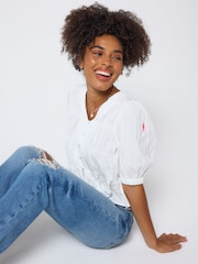 SCAMP & DUDE White Puff Sleeve Smocked Blouse - Image 4 of 6