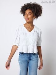 SCAMP & DUDE White Puff Sleeve Smocked Blouse - Image 6 of 6