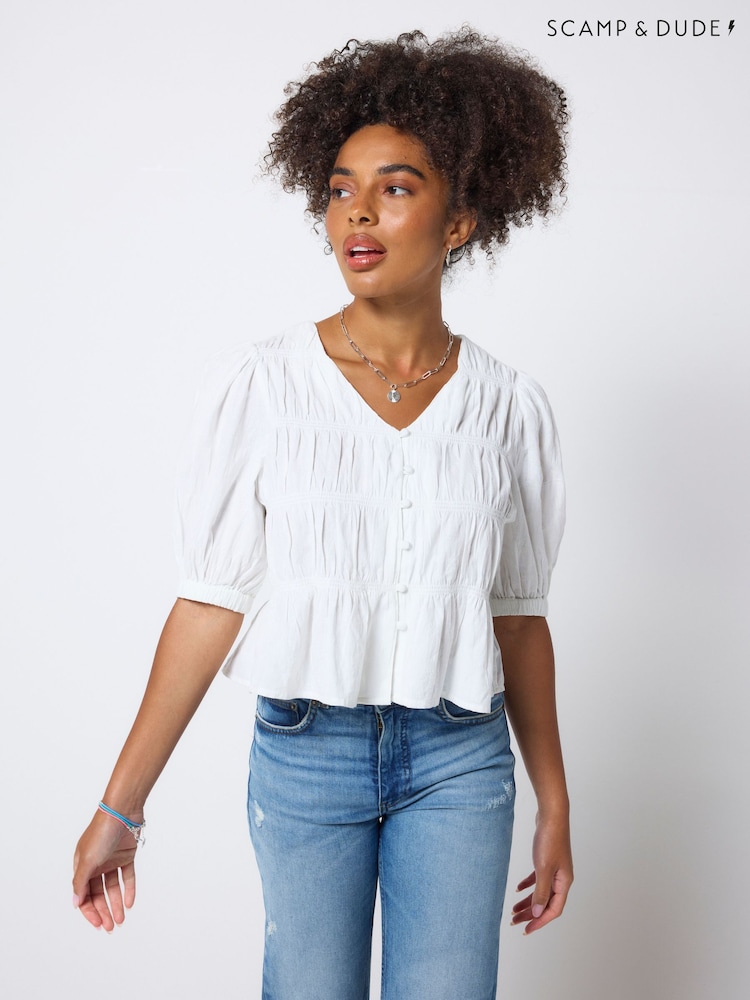 SCAMP & DUDE White Puff Sleeve Smocked Blouse - Image 6 of 6 SCAMP & DUDE White Puff Sleeve Smocked Blouse - Image 6 of 6