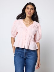 SCAMP & DUDE Pink Puff Sleeve Smocked Blouse - Image 1 of 4