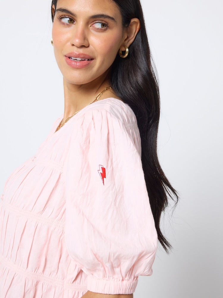SCAMP & DUDE Pink Puff Sleeve Smocked Blouse - Image 2 of 4