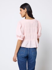 SCAMP & DUDE Pink Puff Sleeve Smocked Blouse - Image 3 of 4