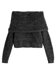 Charcoal Grey Open Stitch Mesh Bardot Long Sleeve Jumper - Image 5 of 6