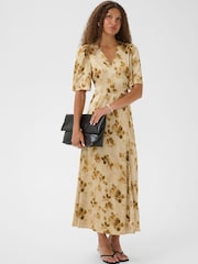 Kaffe Cream Kasadie V-Neck Wrap Maxi Dress - Image 2 of 7