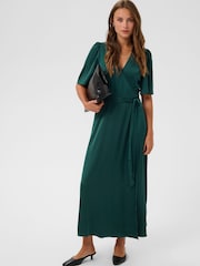 Kaffe Green Kasadie V-Neck Wrap Maxi Dress - Image 3 of 7