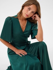 Kaffe Green Kasadie V-Neck Wrap Maxi Dress - Image 5 of 7