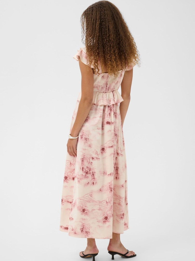 Kaffe Pink Kasadie V-Neck Frill Maxi Dress - Image 2 of 7 Kaffe Pink Kasadie V-Neck Frill Maxi Dress - Image 2 of 7