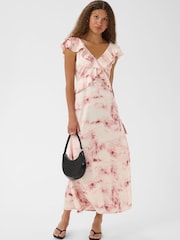 Kaffe Pink Kasadie V-Neck Frill Maxi Dress - Image 3 of 7