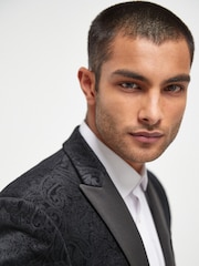 Black Slim Printed Velvet Jacket - Image 4 of 6