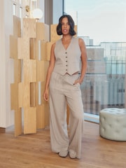 Mink Brown Striped Linen Waistcoat - Image 2 of 6