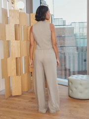 Mink Brown Striped Linen Waistcoat - Image 3 of 6