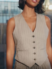 Mink Brown Striped Linen Waistcoat - Image 4 of 6