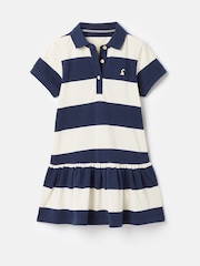Joules Girls' Orla Navy Blue & White Stripe Polo Shirt Dress - Image 1 of 5