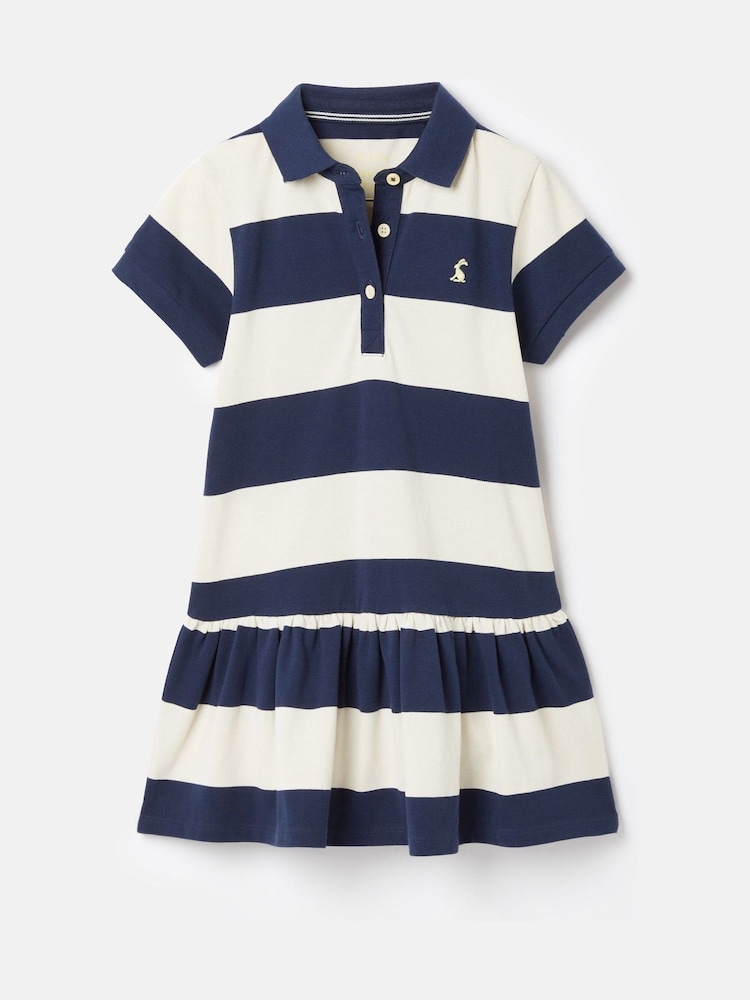 Joules Girls' Orla Navy Blue & White Stripe Polo Shirt Dress - Image 1 of 5