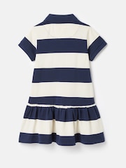 Joules Girls' Orla Navy Blue & White Stripe Polo Shirt Dress - Image 2 of 5