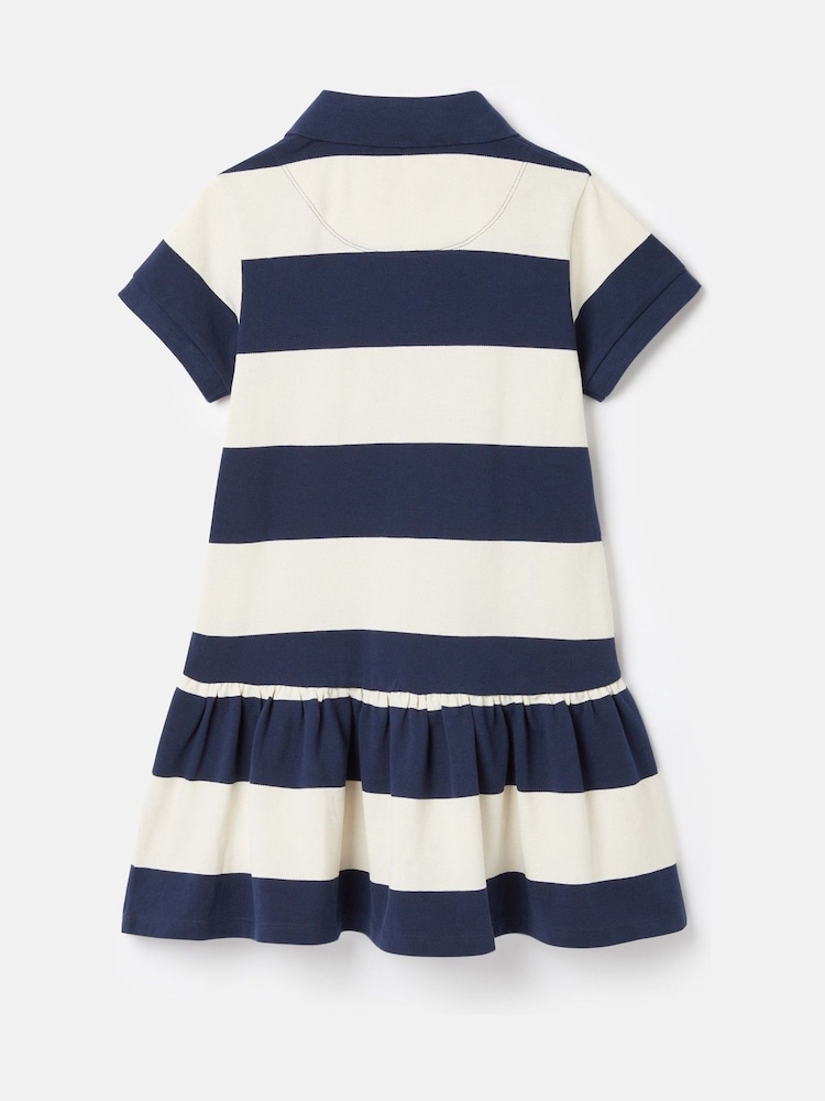 Joules Girls' Orla Navy Blue & White Stripe Polo Shirt Dress - Image 2 of 5