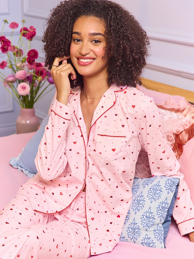 Boux Avenue Pink/Red Long Sleeve Fleece Pyjamas In A Bag - Image 1 of 7 Boux Avenue Pink/Red Long Sleeve Fleece Pyjamas In A Bag - Image 1 of 7