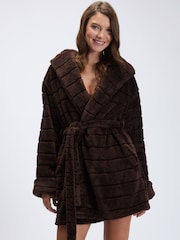ყავისფერი - Boux Avenue Fluffy Stripe Short Dressing Gown - სურათი 3 8-დან