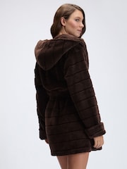 ყავისფერი - Boux Avenue Fluffy Stripe Short Dressing Gown - სურათი 4 8-დან