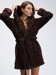 ყავისფერი - Boux Avenue Fluffy Stripe Short Dressing Gown - სურათი 8 8-დან