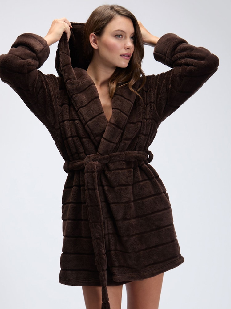 ყავისფერი - Boux Avenue Fluffy Stripe Short Dressing Gown - სურათი 8 8-დან