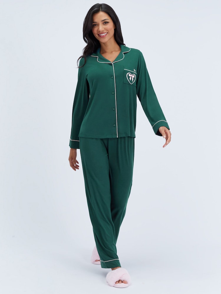 Boux Avenue Green Modal Piped Pyjamas Set - Image 1 of 4 Boux Avenue Green Modal Piped Pyjamas Set - Image 1 of 4