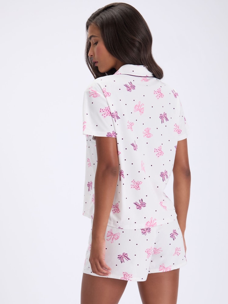 Boux Avenue White/Pink Bow Short Sleeve Fleece Pyjamas In A Bag - Image 2 of 6