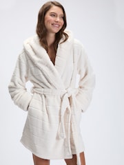 თეთრი - Boux Avenue Fluffy Stripe Short Dressing Gown - სურათი 2 7-დან