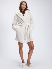 თეთრი - Boux Avenue Fluffy Stripe Short Dressing Gown - სურათი 7 7-დან