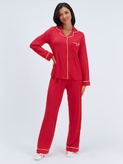 Boux Avenue Red Modal Piped Pyjamas Set - Image 1 of 6