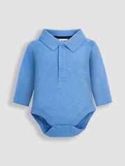 JoJo Maman Bébé Blue Plain Long Sleeve Polo Shirt Bodysuit - Image 1 of 3