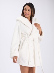 Boux Avenue White Borg Embroidered Short Dressing Gown - Image 1 of 6