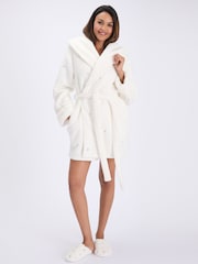 Boux Avenue White Borg Embroidered Short Dressing Gown - Image 2 of 6