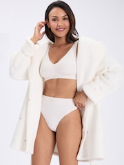 Boux Avenue White Borg Embroidered Short Dressing Gown - Image 4 of 6