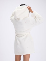 Boux Avenue White Borg Embroidered Short Dressing Gown - Image 6 of 6