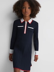 Reiss Navy Annie 4-9 yrs Ribbed Colourblock Mini Dress - Image 7 of 7