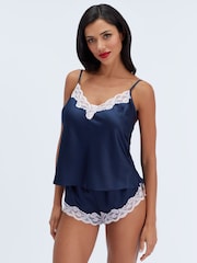 Boux Avenue Blue Cami Shorts Amelia Satin Pyjama Set - Image 1 of 6