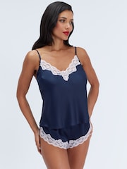 Boux Avenue Blue Cami Shorts Amelia Satin Pyjama Set - Image 6 of 6