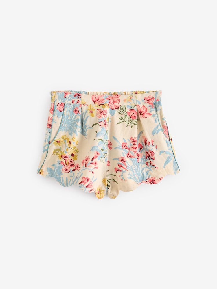Laura Ashley Cream Megan Print Scallop Edge Cotton Button Through Pyjamas Shorts Set - Image 8 of 8