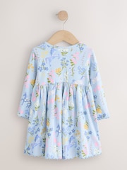 Blue Floral Unicorn Long Sleeve Ribbed Dress (3mths-7yrs) - Image 2 of 4