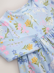 Blue Floral Unicorn Long Sleeve Ribbed Dress (3mths-7yrs) - Image 4 of 4