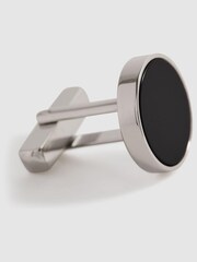 Reiss Silver/Onyx Ardley Round Onyx Cufflinks - Image 4 of 5