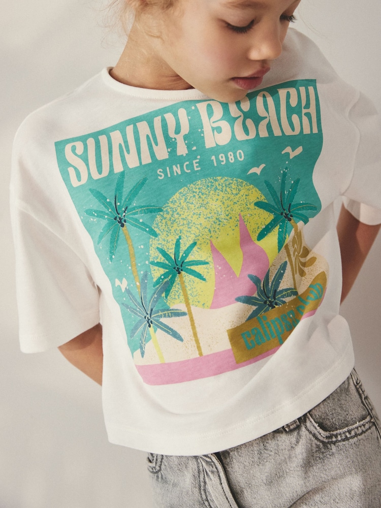 White Summer Beach Graphic T-Shirt (3-12yrs) - Image 1 of 7
